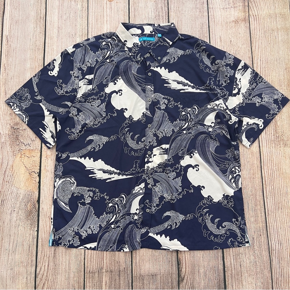 F1 -- NWT navy white TORI RICHARD short sleeve button wave swell shirt men's 3XL